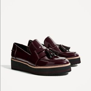 Zara Woman Burgundy Tassel Loafers